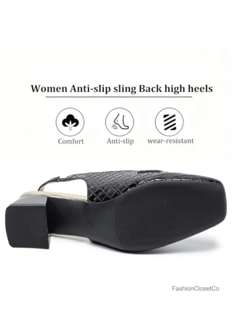 Square Toe Slingback Pumps with Metal Buckle Fashion Leather Print Closed Toe